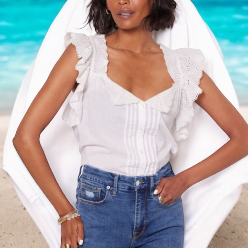 Cleobella White Ruffle Tank Top